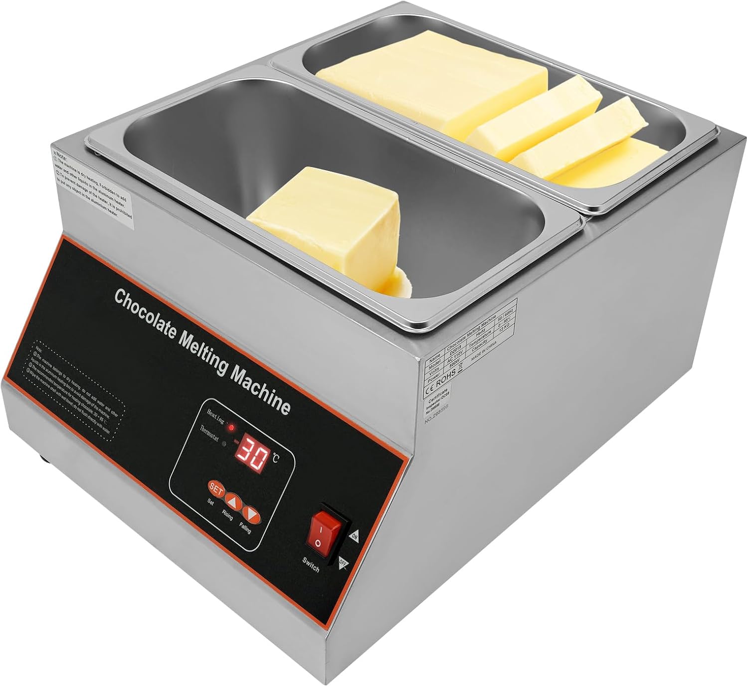 Chocolate Tempering Machine, 26.46 lb Commercial Chocolate Melting Pot with 32-203°F Temperature Control, Chocolate Tempering Machine for Milk Coffee Cheese (2 Pots)