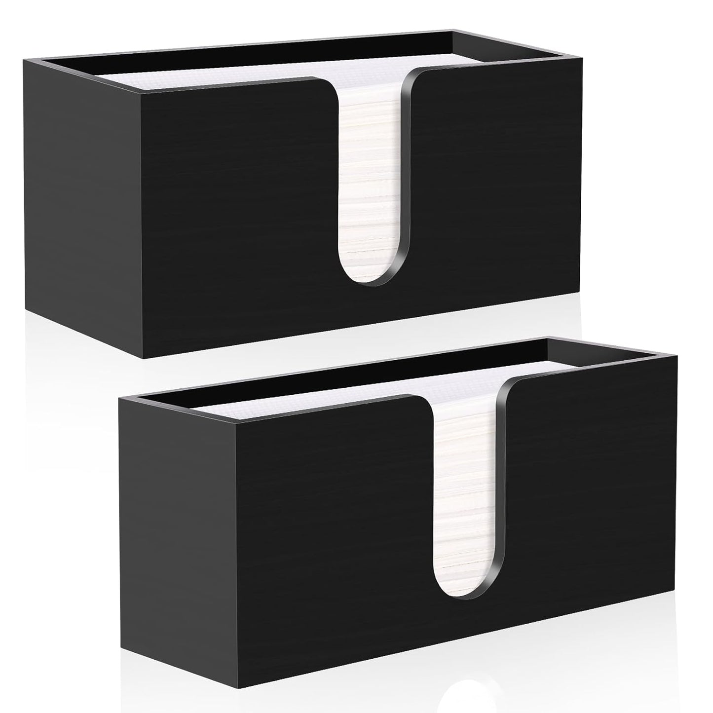 2Pack Black Paper Towel Dispenser Countertop, Wood Paper Towel Holder for Bathroom Folded Paper Towel Dispenser Clear Trifold Paper Napkin Holder for Z-fold C-fold MultiFold Trifold - Home Kitchen