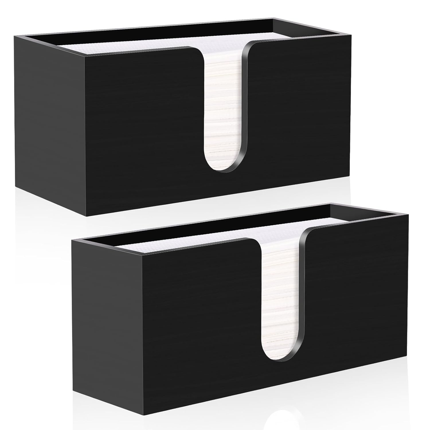 2Pack Black Paper Towel Dispenser Countertop, Wood Paper Towel Holder for Bathroom Folded Paper Towel Dispenser Clear Trifold Paper Napkin Holder for Z-fold C-fold MultiFold Trifold - Home Kitchen