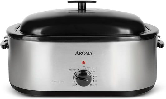 AROMA® 20Qt. Roaster Oven with Self-Basting Lid, Fits 24-lb. Turkey, Adjustable Temperature Settings, Keep Warm Setting, Stainless Steel (ART-720S)