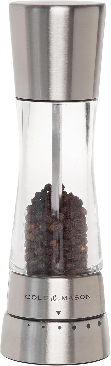 Cole & Mason Derwent Pepper Mill - Refillable Pepper Grinder with Gourmet Precision Mechanisms - Kitchen Accessories for Cooking - Black Peppercorn Grinder for Seasoning - Pepper Mill, Stainless Steel
