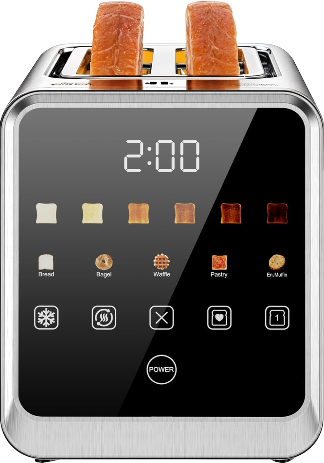 Touch Screen Toaster 2-Slice with 1.5" Wide Slots & Memory Recall | 900W Stainless Steel Smart Digital Toasters | 6 Shade Settings for Bagels & Thick Bread