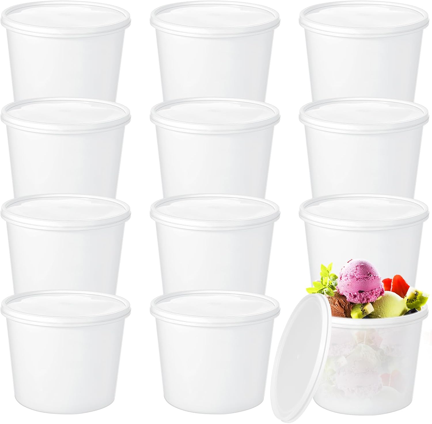 12 Pcs 1 Gallon Ice Cream Buckets with Lids 135 oz Round Plastic Food Storage Containers Cocktail Rum Bucket for Drinks Freezer Safe Ice Cream Tubs for Deli Soup Meal Flour(Light Color)