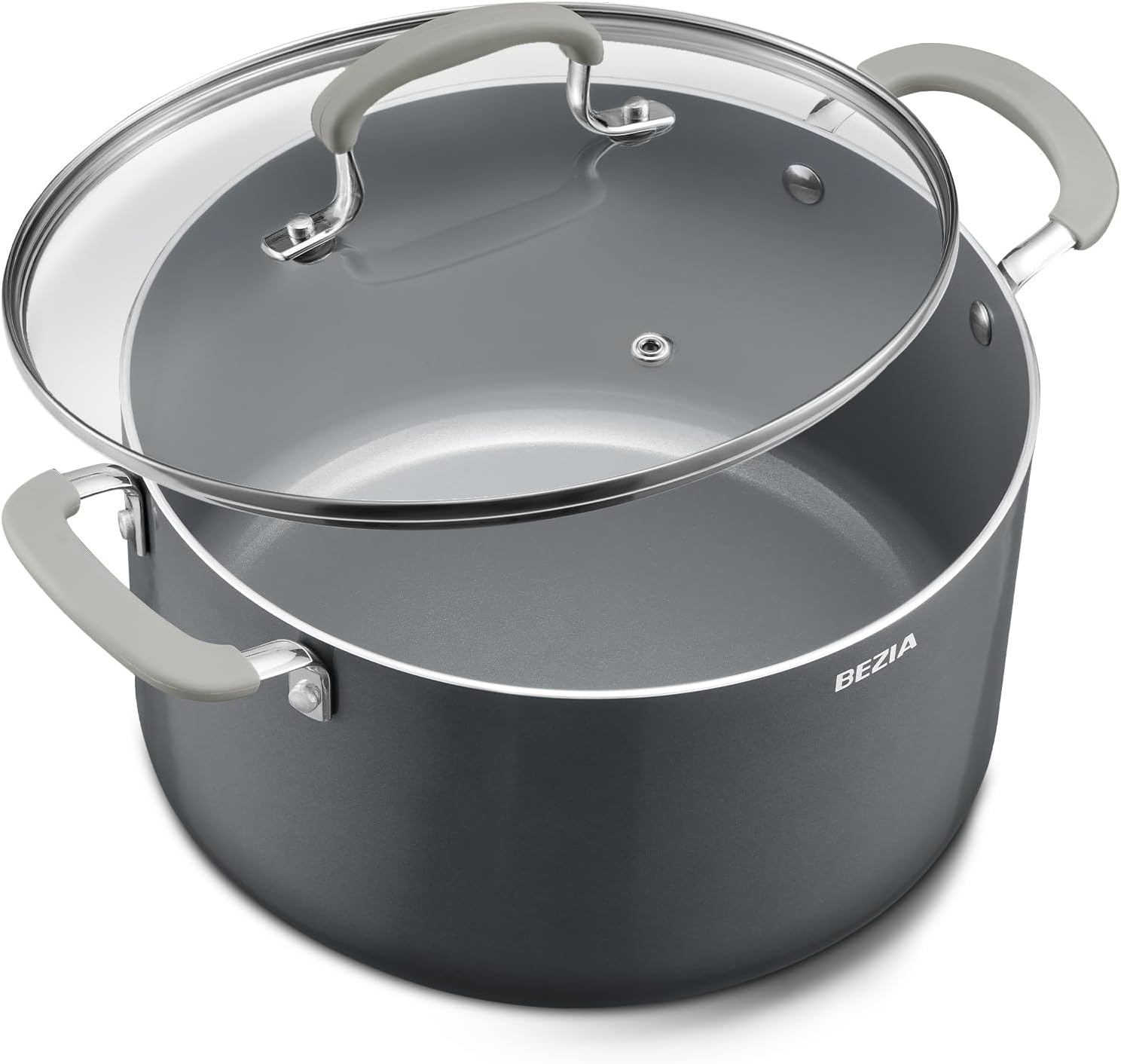 8 Quart Pot with Lid, BEZIA Ceramic Nonstick Stock Pot with Lid, Induction Ready, Large Cooking Pot with Silicone Handle, Compatible with All Cooktops, Dishwasher Safe