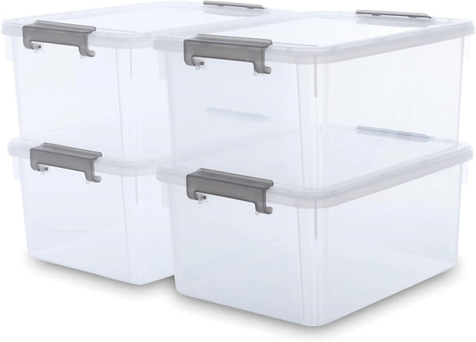 Citylife 17 QT Plastic Storage Bins with Latching Lids Stackable Storage Containers for Organizing Large Clear Storage Box for Garage, Closet, Kitchen, 4 Packs