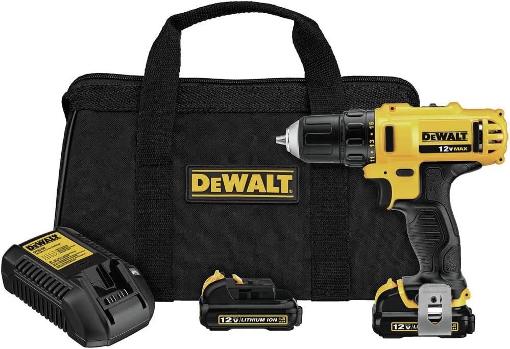 DEWALT 12V MAX 3\/8 Inch Cordless Drill\/Driver Kit with Battery and Charger Included (DCD710S2)