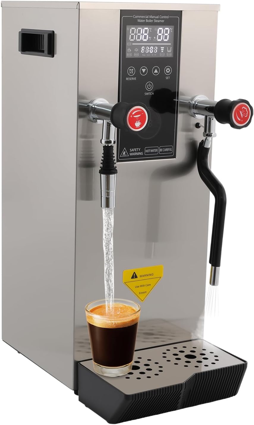 Steam Water Boiling Machine, Instant Electric Hot Water Boiler and Warmer Coffee Milk Foam Machine with Drip Tray, Stainless Steel Hot Water Dispenser Hot Water Pot for Coffee, Latte, Milk, Tea