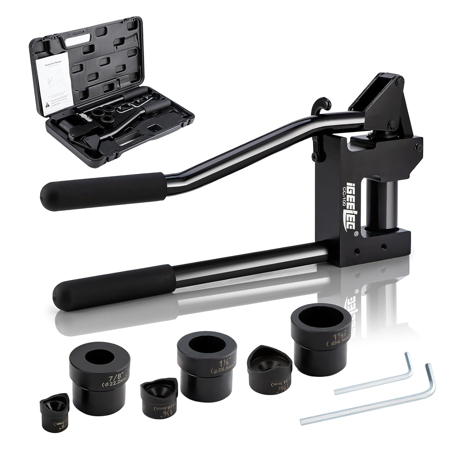 iGeelee Metal Stud Punch Set for 7\/8", 1-1\/8", 1-11\/32" - 20GA Steel, Sheet Metal Hole Punch Kit, Lever Puncher CC-100