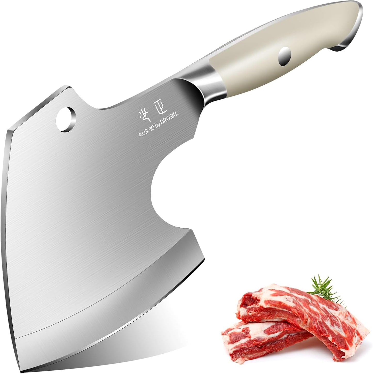 Meat Cleaver Heavy Duty - Bone Chopper, Hand Forged Kitchen Axe with Full Tang Handle, Bone Chopping Knife, Japanese Butcher Knife for Meat Cutting, Kitchen Gift for Men