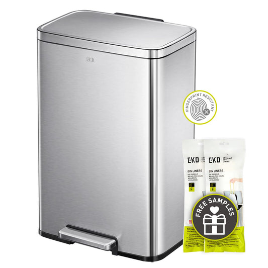 EKO Madison Brushed Stainless 50 Liter\/13.2 Gallon Step Trash Can with Inner Liner - Fingerprint Resistant Finish