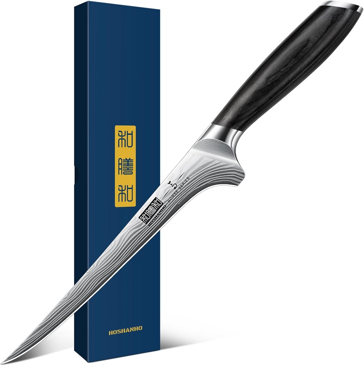 Fillet Knife 7 Inch, Razor Sharp Boning Knife for Meat Poultry Chicken Cutting, Japanese High Carbon Powder Steel Fish Knives with Flexible Blade and Pakkawood Handle