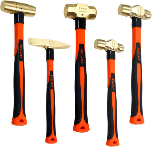 WEDO 5-Piece Hammer Set - 3lb Sledge, 1.5lb Drum, 1lb & 2lb Ball Pein, 0.7lb Scaling Hammer with Fiberglass Handle