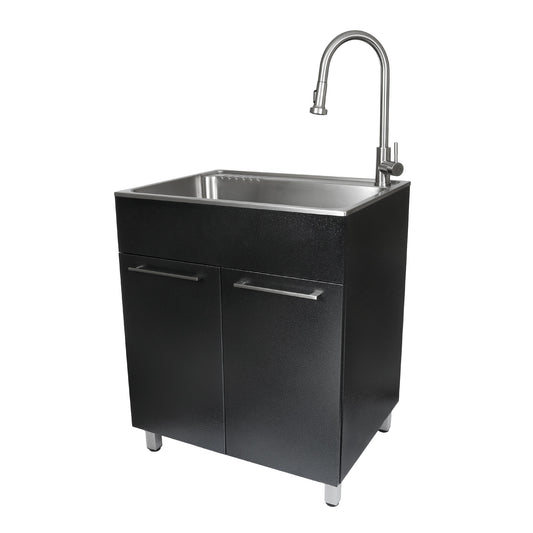 Presenza 28-in x 22-in 1 -Basin Brushed Steel Drop-in Utility tub with Faucet