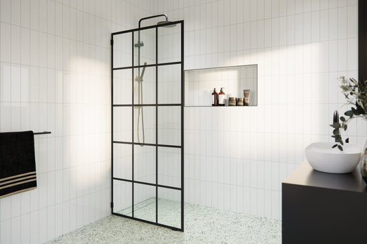 Glass Warehouse Esprit Matte Black 36-in W x 78-in H Frameless Tempered Glass Fixed Shower door