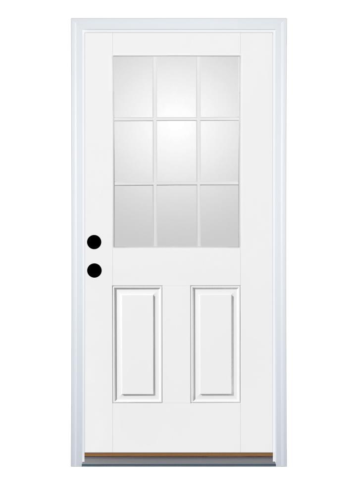 Therma-Tru Entry Door 32-in x 80-in x 4-9/16-in Fiberglass Half lite Right-hand inswing Ready to paint Unfinished Prehung Front Door with Brickmould Insulating core with Grilles