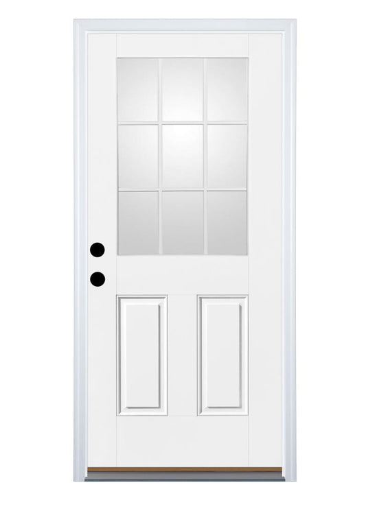 Therma-Tru Entry Door 32-in x 80-in x 4-9/16-in Fiberglass Half lite Right-hand inswing Ready to paint Unfinished Prehung Front Door with Brickmould Insulating core with Grilles