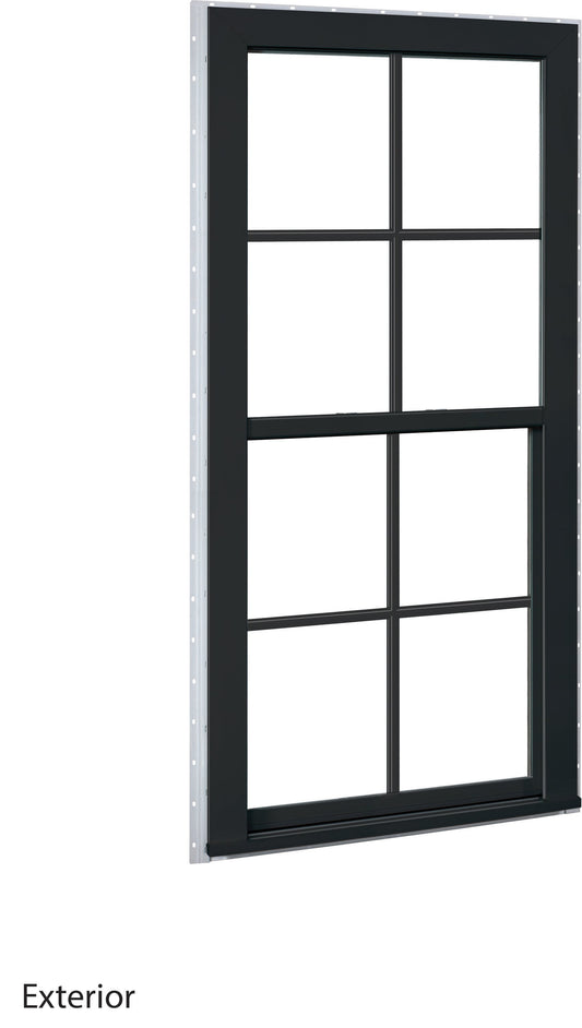 RELIABILT 150 Series 23-1/2-in x 35-1/2-in Black Exterior Vinyl New Construction Single Hung Window Low-E argon Double Pane Glass with Grids, (Half Screen Included)