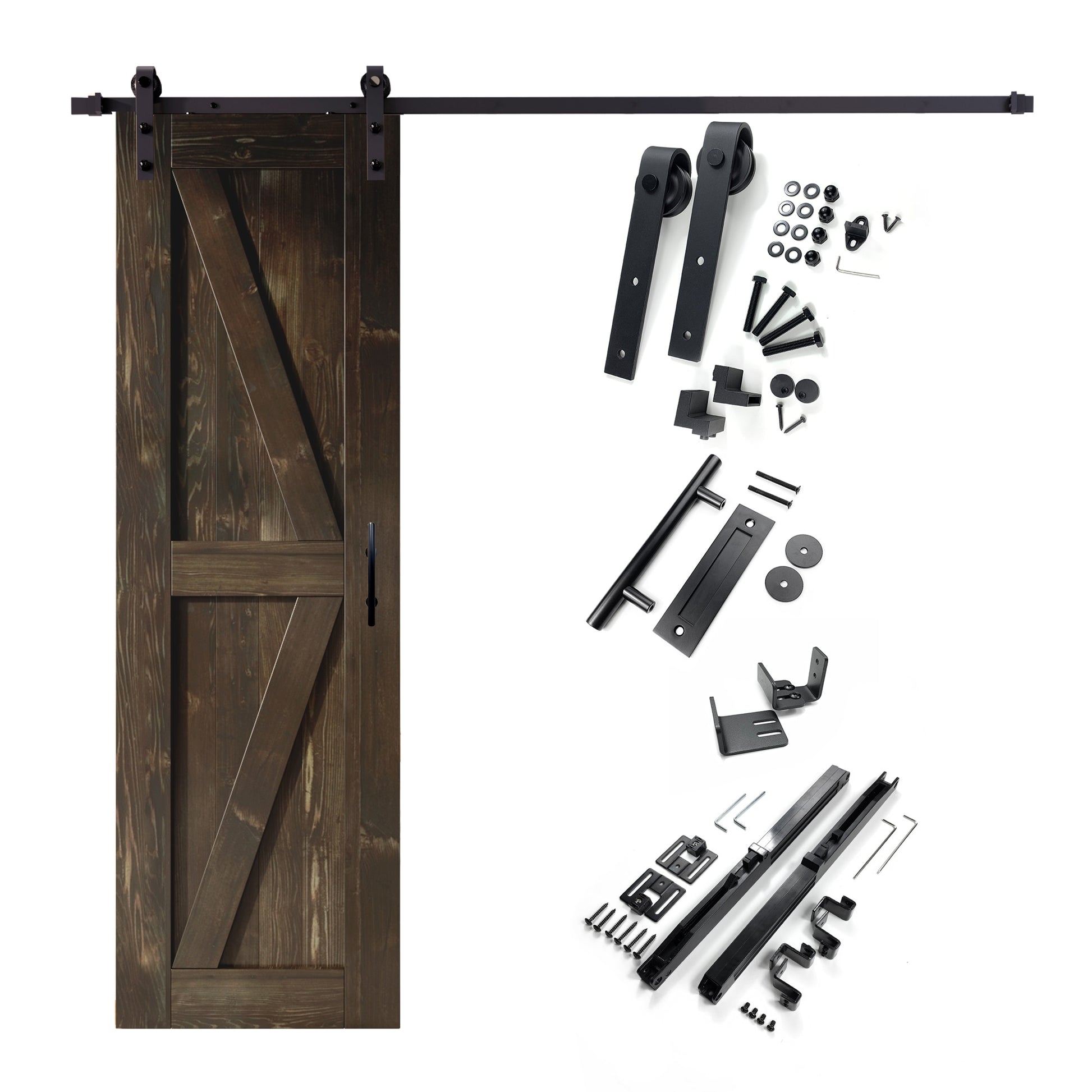 HOMACER 28-in x 84-in Ebony K-frame Pine Wood Solid core Single Barn Door (Hardware Included)
