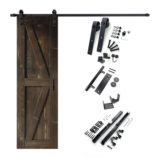 HOMACER 28-in x 84-in Ebony K-frame Pine Wood Solid core Single Barn Door (Hardware Included)