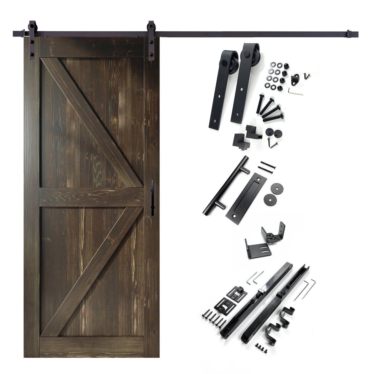 HOMACER 48-in x 84-in Ebony K-frame Pine Wood Solid core Single Barn Door (Hardware Included)