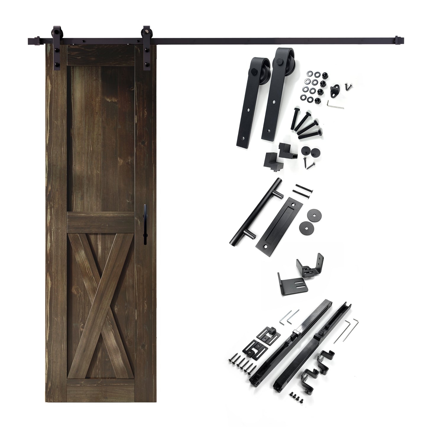 HOMACER 28-in x 84-in Ebony X-frame Pine Wood Solid core Single Barn Door (Hardware Included)