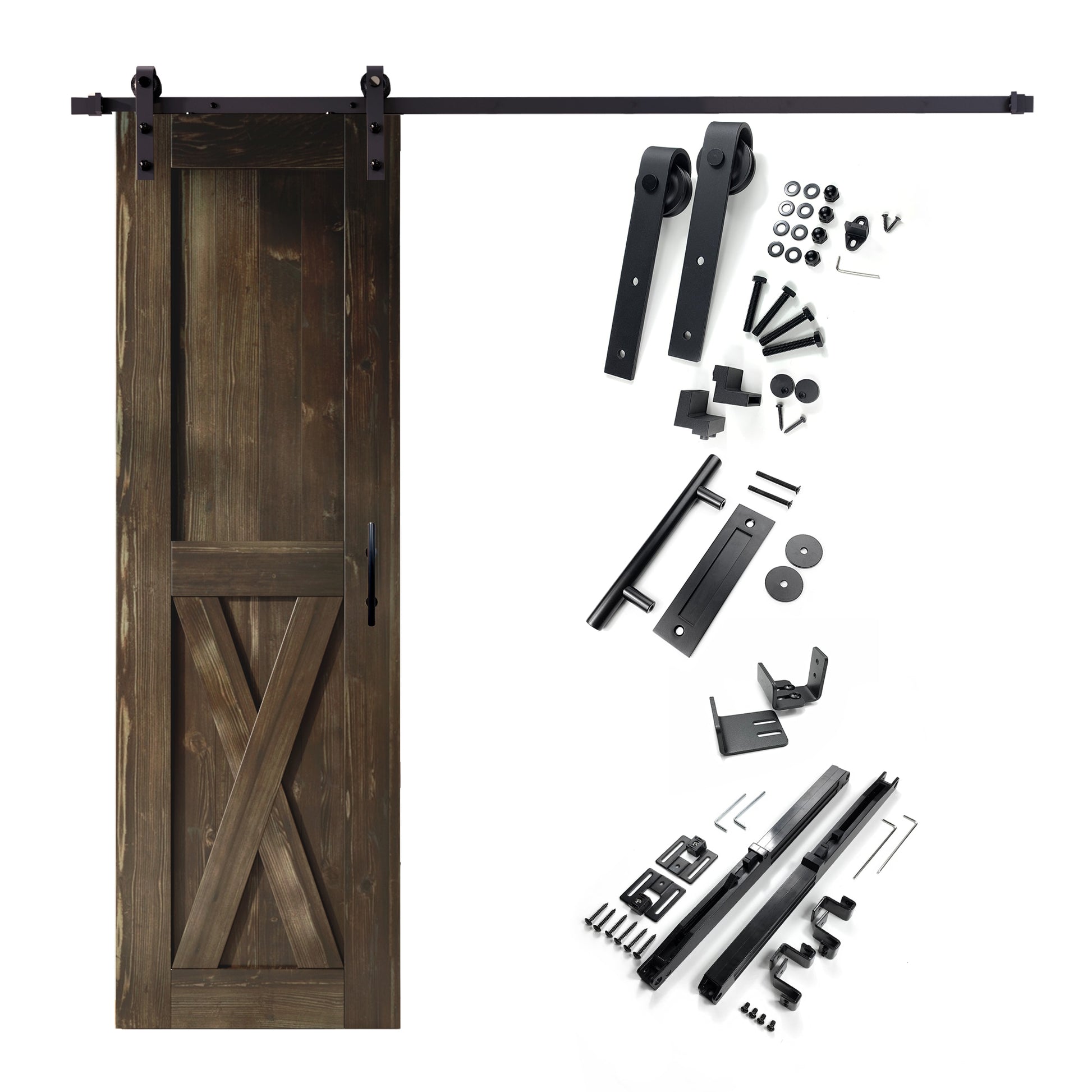 HOMACER 28-in x 84-in Ebony X-frame Pine Wood Solid core Single Barn Door (Hardware Included)