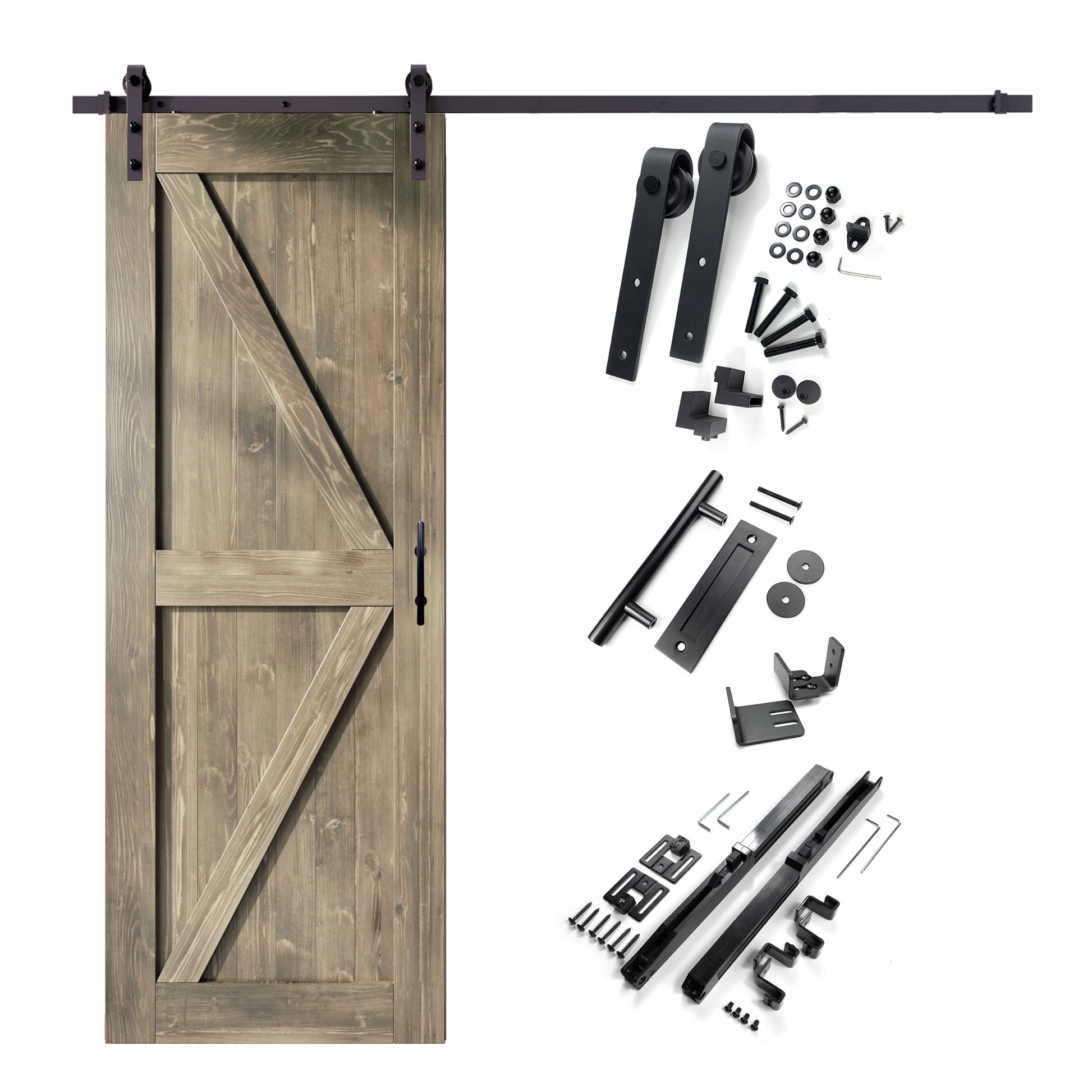 HOMACER 38-in x 84-in Classic Gray K-frame Pine Wood Solid core Single Barn Door (Hardware Included)