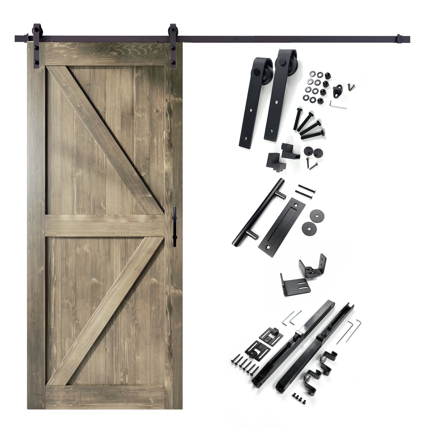 HOMACER 42-in x 84-in Classic Gray K-frame Pine Wood Solid core Single Barn Door (Hardware Included)
