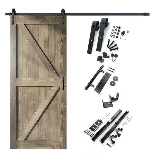 HOMACER 42-in x 84-in Classic Gray K-frame Pine Wood Solid core Single Barn Door (Hardware Included)