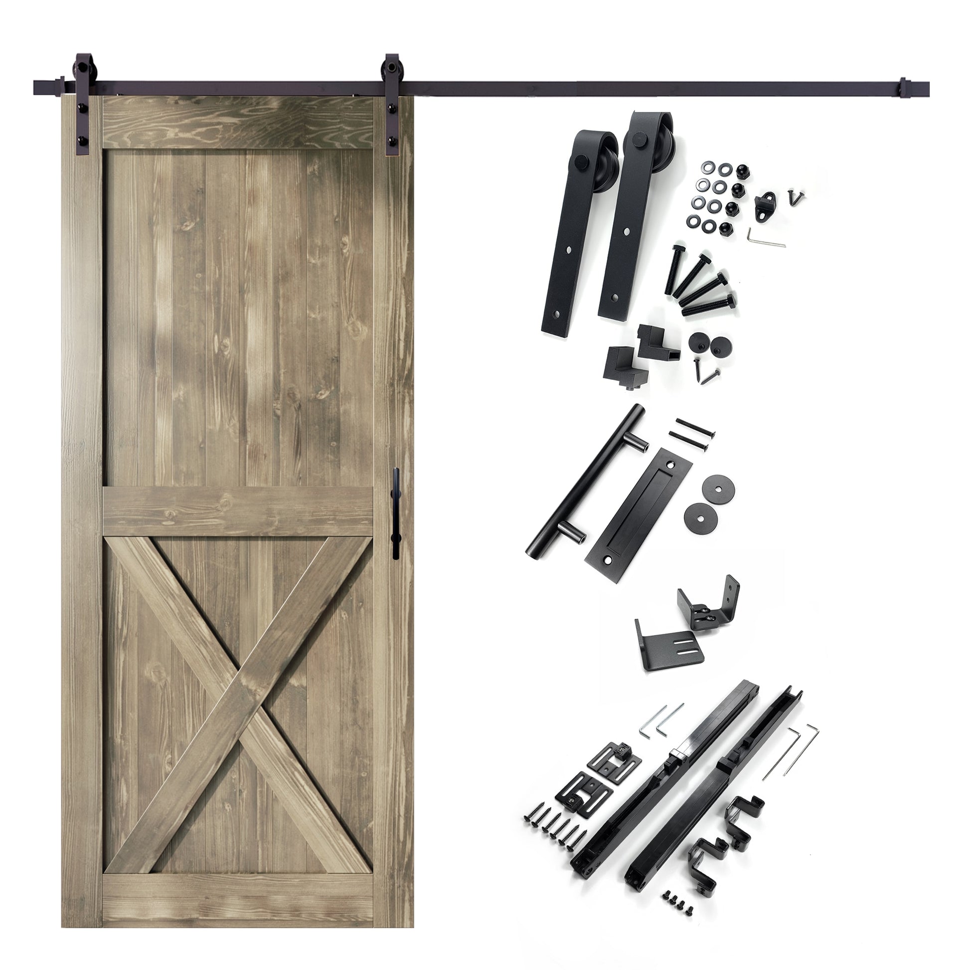HOMACER 54-in x 84-in Classic Gray X-frame Pine Wood Solid core Single Barn Door (Hardware Included)
