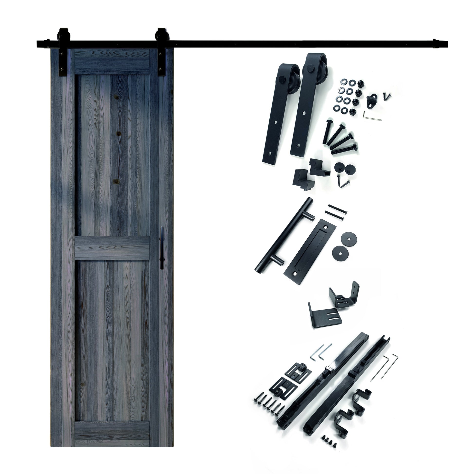 HOMACER 26-in x 84-in Navy Mid-Bar Pine Wood Solid core Single Barn Door (Hardware Included)