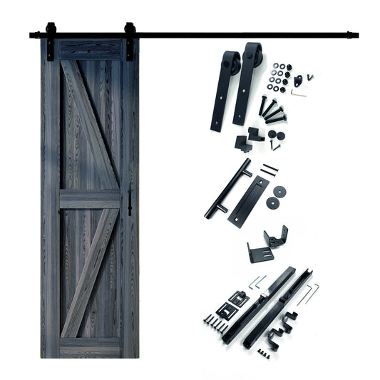 HOMACER 22-in x 84-in Navy K-frame Pine Wood Solid core Single Barn Door (Hardware Included)