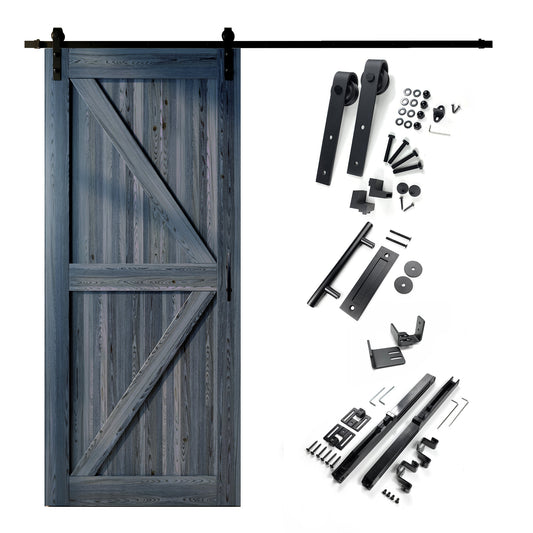 HOMACER 46-in x 84-in Navy K-frame Pine Wood Solid core Single Barn Door (Hardware Included)