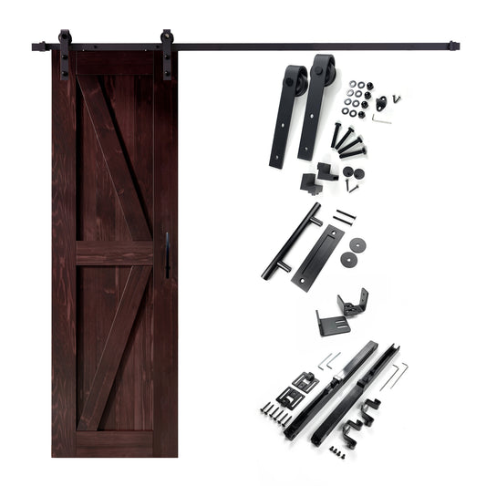 HOMACER 28-in x 84-in Red Mahogany K-frame Pine Wood Solid core Single Barn Door (Hardware Included)