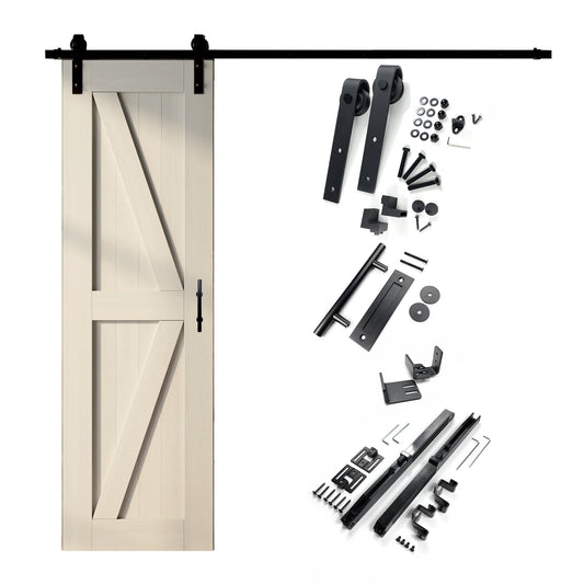 HOMACER 24-in x 84-in Tinsmith Gray K-frame Pine Wood Solid core Single Barn Door (Hardware Included)