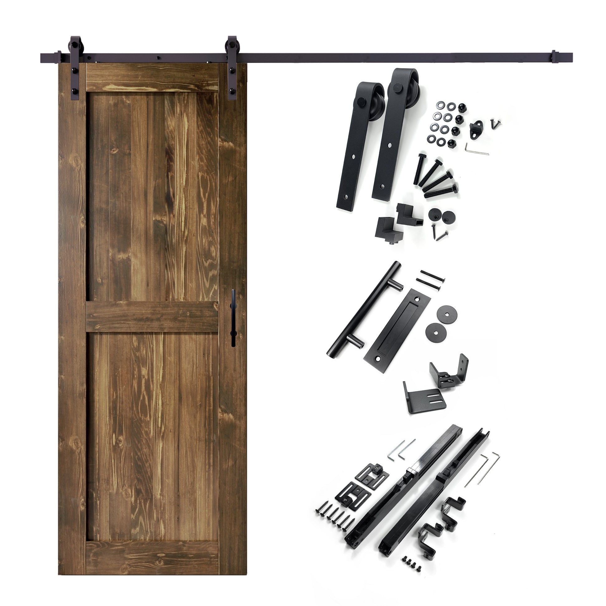 HOMACER 36-in x 84-in Walnut Mid-Bar Pine Wood Solid core Single Barn Door (Hardware Included)