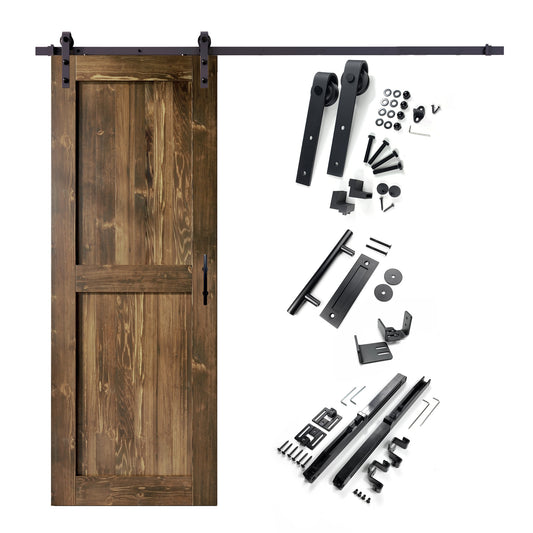 HOMACER 36-in x 84-in Walnut Mid-Bar Pine Wood Solid core Single Barn Door (Hardware Included)