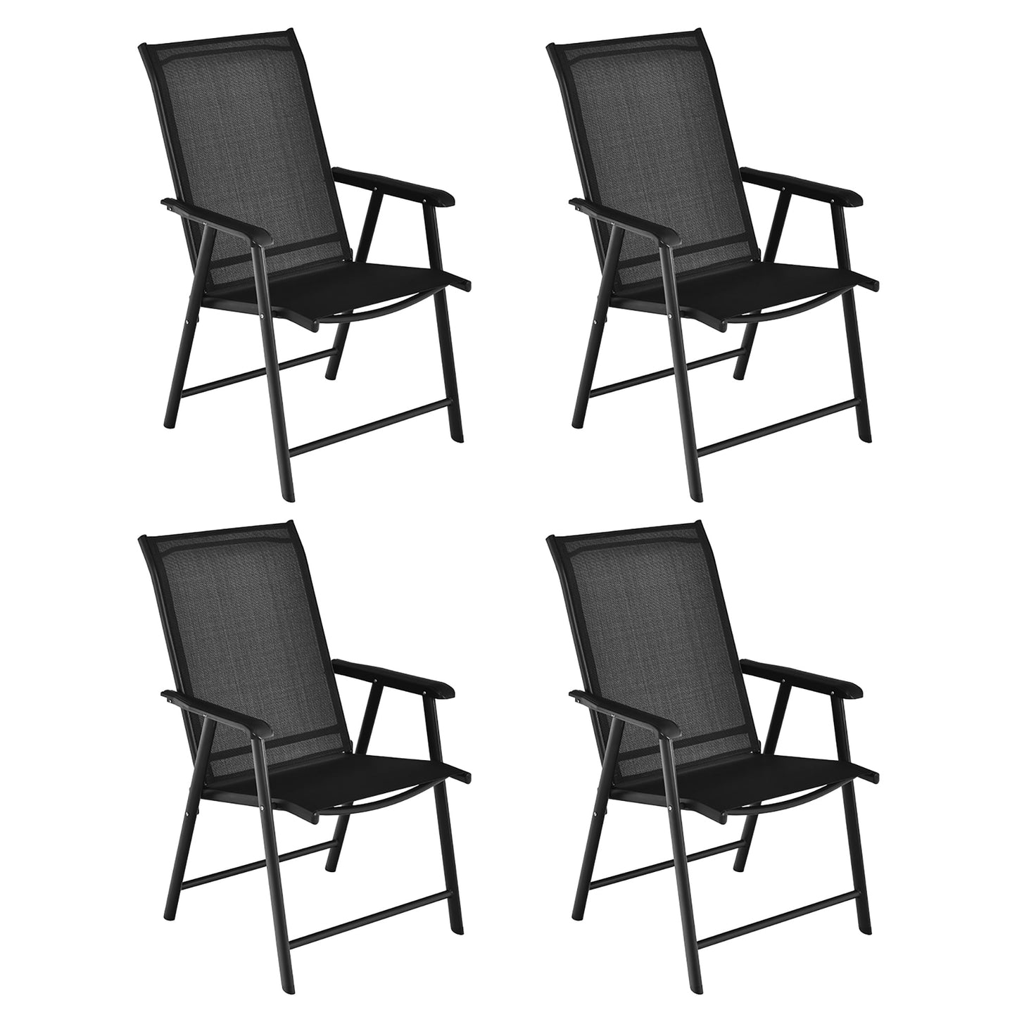 Costway Set of 4 Black Steel Frame Stationary Balcony Chair with Black Solid Seat