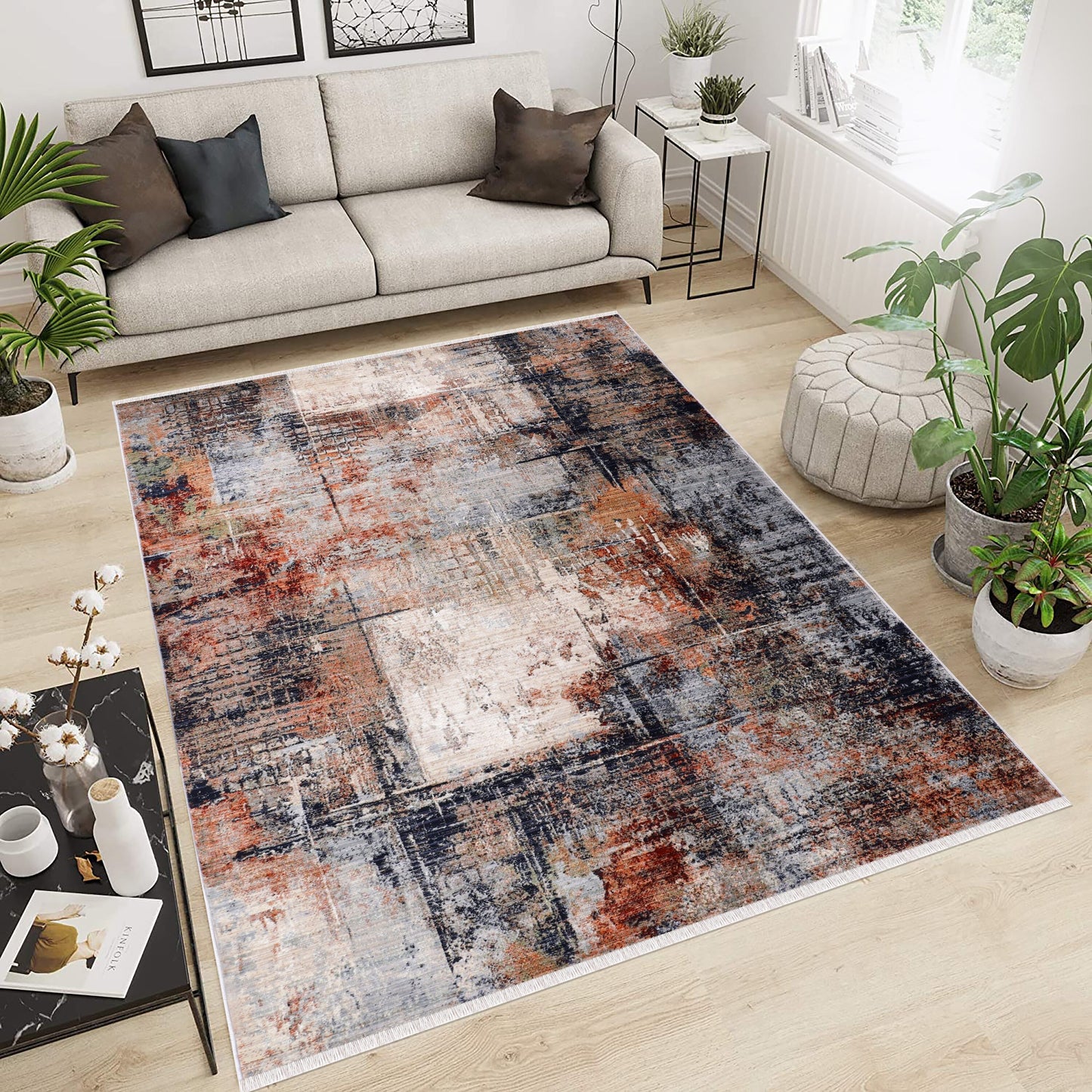 MDA Rugs Anna 8 x 10 (ft) Polypropylene Cream and Gray Rectangular Indoor Abstract Professionally Clean Only Pet Friendly Area rug