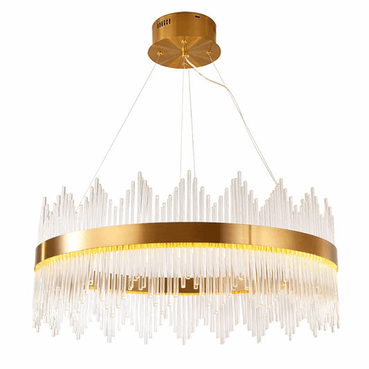 Oukaning 31-in Crsytal Strips 1 -Light Gold Indoor Crystal Metal Chandelier
