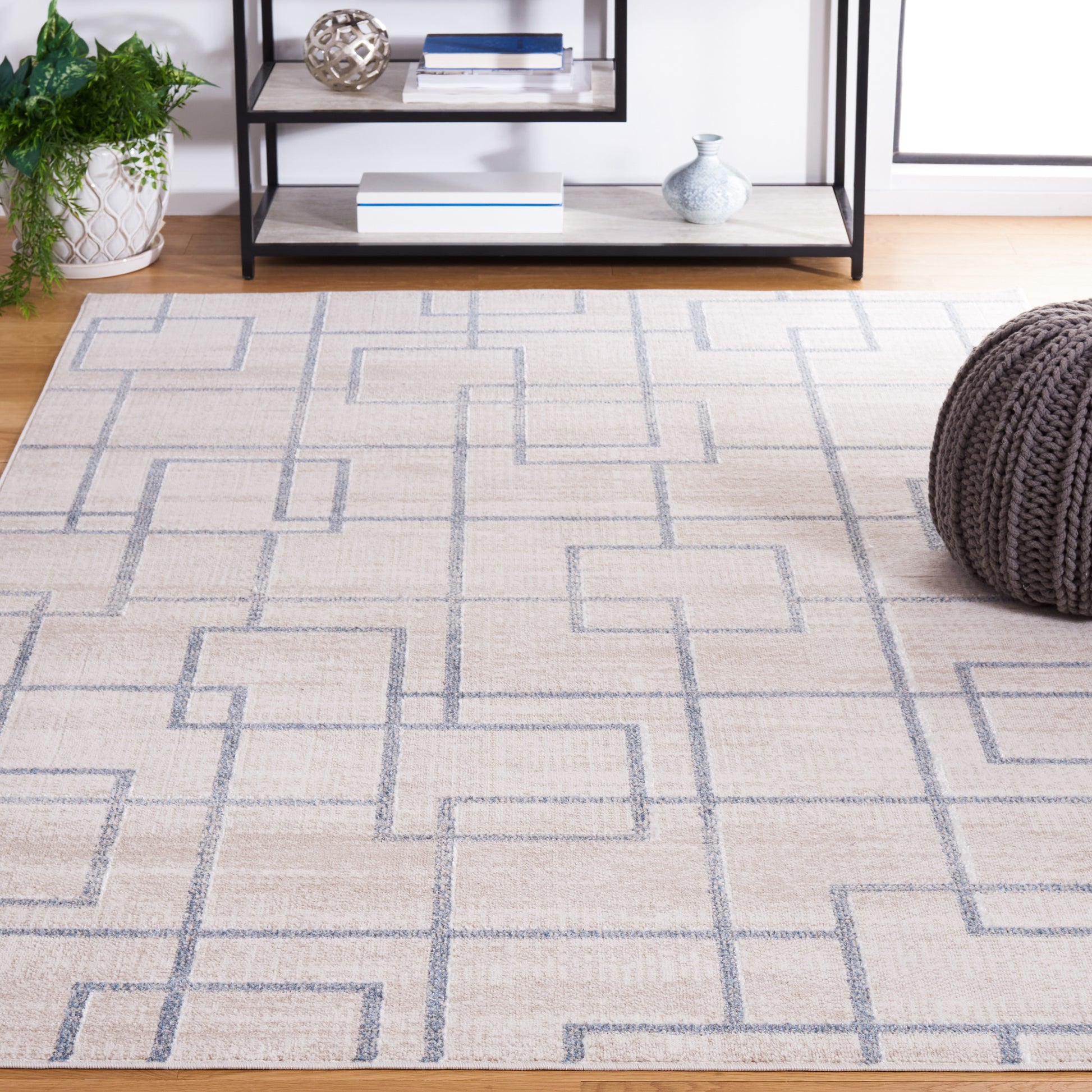 Safavieh Blair Washable 9 x 12 (ft) Polyester Beige/Gray Rectangular Indoor Geometric Machine washable Area rug
