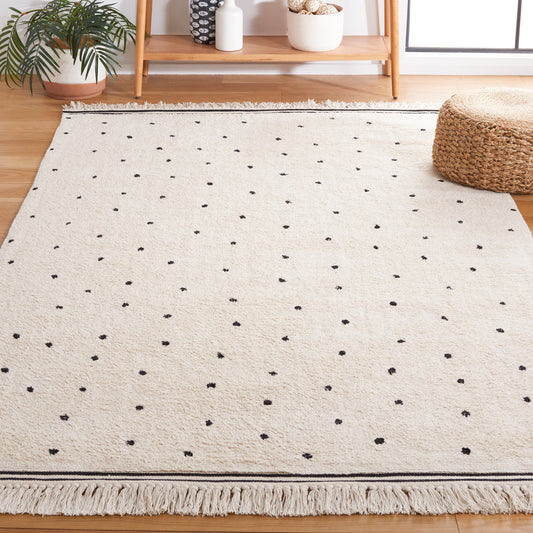 Safavieh Easy Care 8 x 10 (ft) Knotted Cotton Ivory/Black Rectangular Indoor Polka dot Professionally Clean Only Area rug