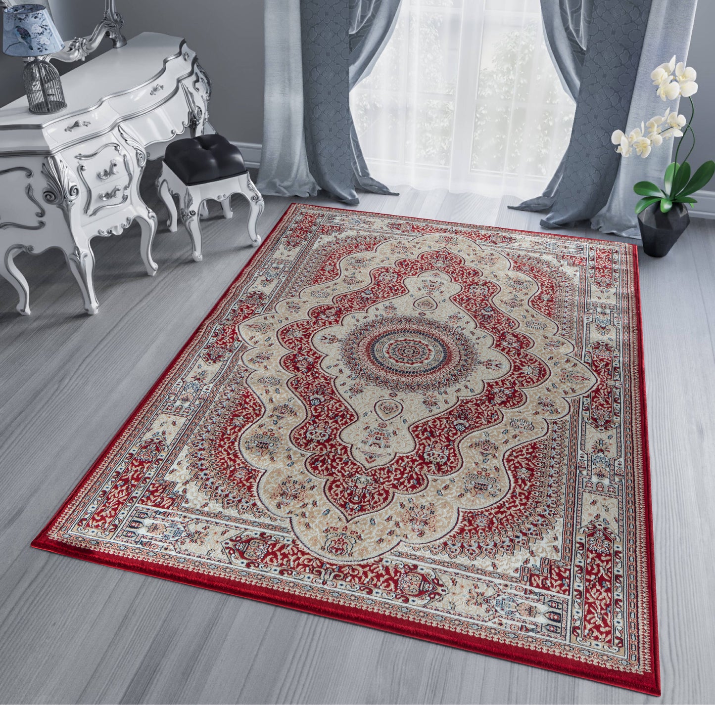 MDA Rugs Prime 6 x 9 (ft) Polyester Red and Multicolor Rectangular Indoor Medallion Professionally Clean Only Area rug