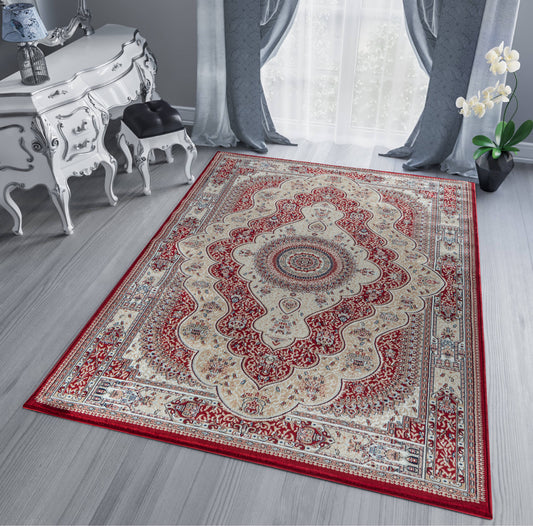 MDA Rugs Prime 6 x 9 (ft) Polyester Red and Multicolor Rectangular Indoor Medallion Professionally Clean Only Area rug