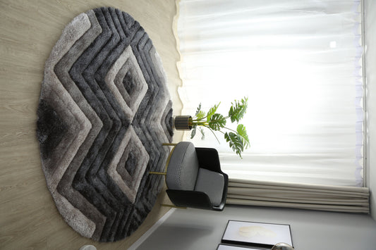 MDA Rugs Mateos 7 x 7 (ft) Polyester Gray Round Indoor Geometric Professionally Clean Only Area rug