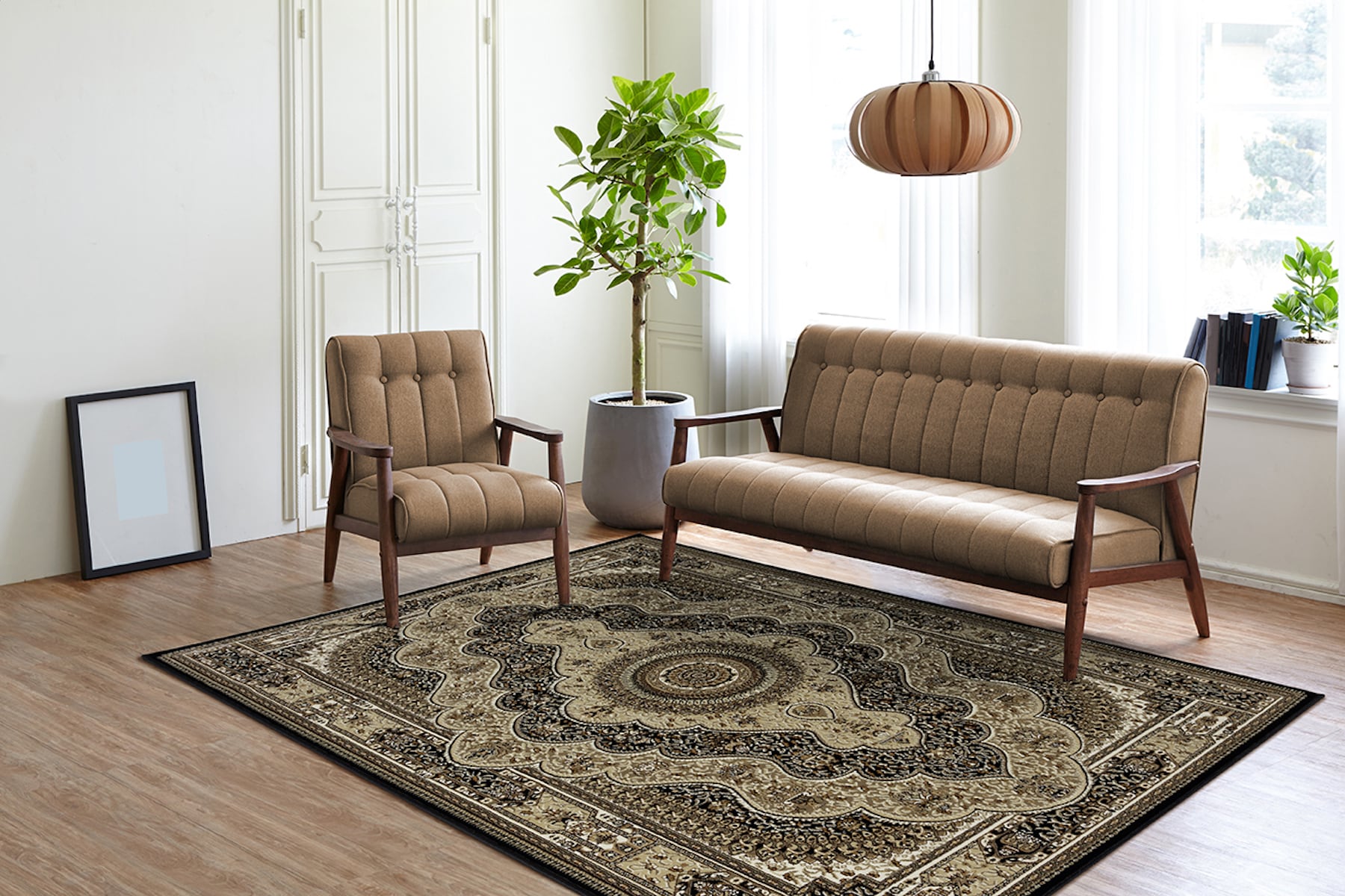 MDA Rugs Prime 6 x 9 (ft) Polyester Black and Multicolor Rectangular Indoor Medallion Professionally Clean Only Area rug