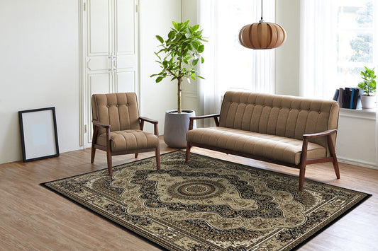 MDA Rugs Prime 6 x 9 (ft) Polyester Black and Multicolor Rectangular Indoor Medallion Professionally Clean Only Area rug