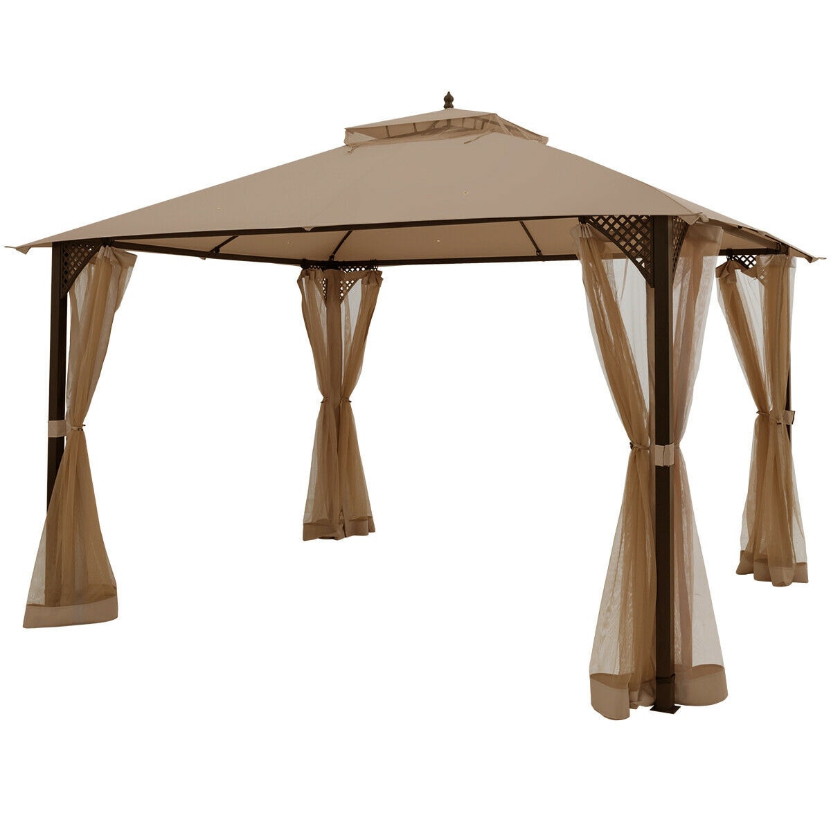 Forclover 10-ft x 12-ft Gazebo Brown Gazebo with Soft Top Roof (Screen Included)