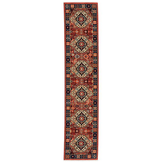 Archer Lane Oarsman 2 x 12 (ft) Loomed Wool Red Rectangular Indoor Medallion Bohemian/Eclectic Spot Clean Only Pet Friendly Runner rug