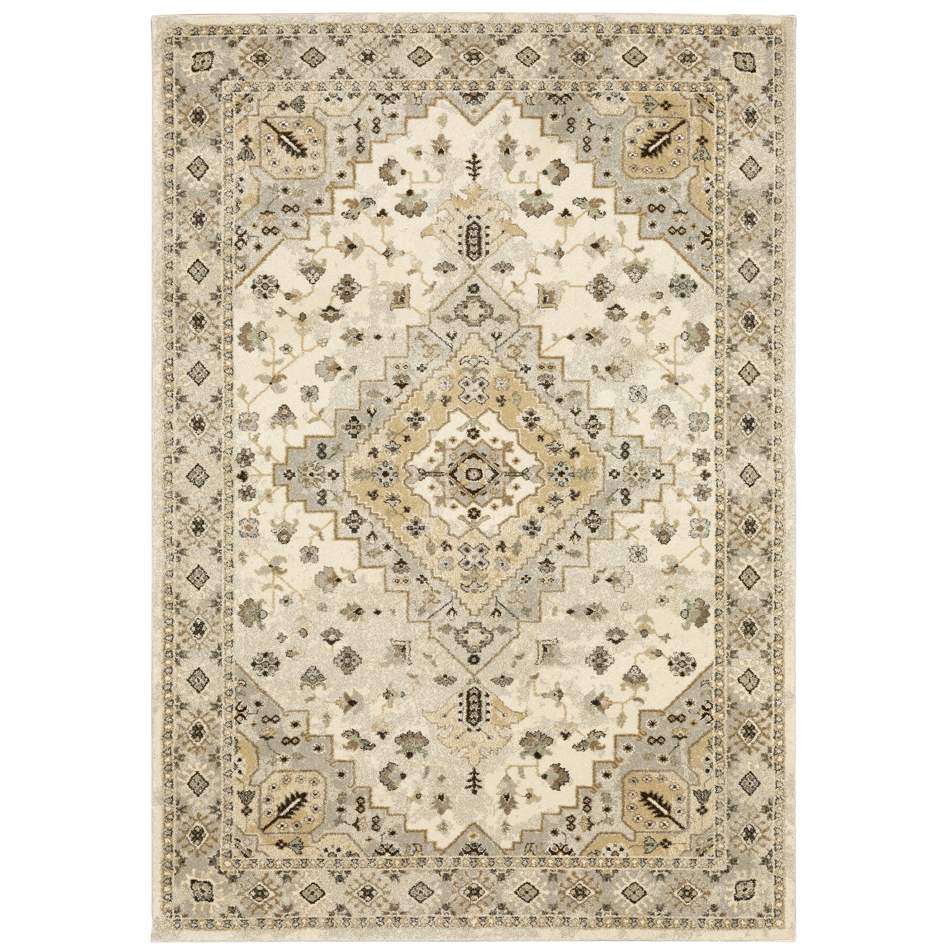 Archer Lane Cochran 6 x 9 (ft) Loomed Polypropylene Beige Rectangular Indoor Medallion Oriental Spot Clean Only Pet Friendly Area rug